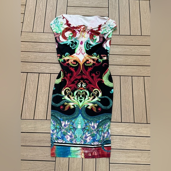 As Is Roberto Cavalli short sleeve stretch sheath dress with clasp - Picture 8 of 15